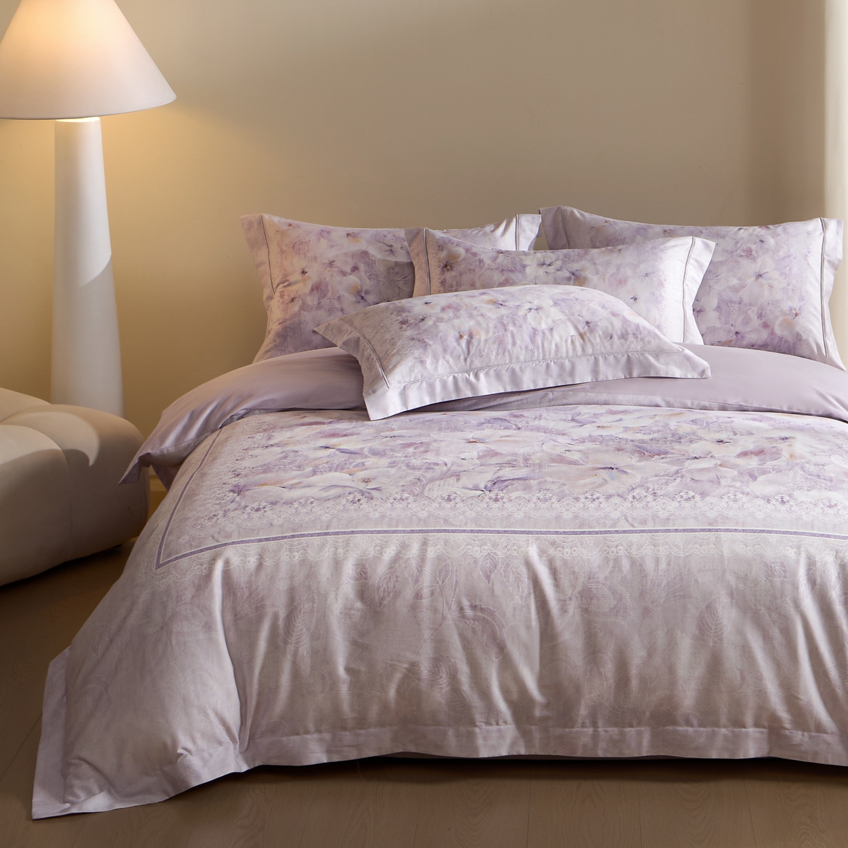 91家纺网 家纺一手货源 找家纺 禾时 2026新款全棉纯棉数码印花埋绳款四件套 绯花若梦（紫）