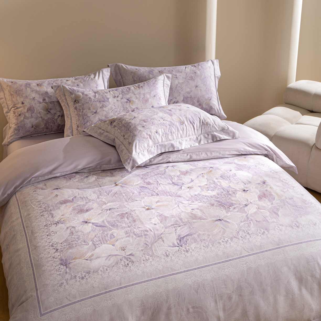 91家纺网 家纺一手货源 找家纺 禾时 2026新款全棉纯棉数码印花埋绳款四件套 绯花若梦（紫）