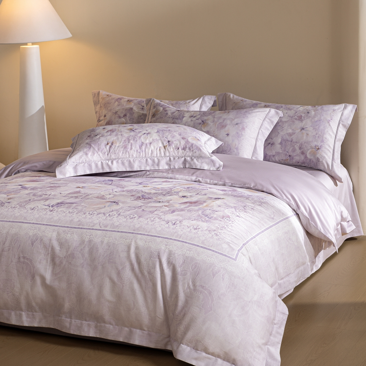 91家纺网 家纺一手货源 找家纺 禾时 2026新款全棉纯棉数码印花埋绳款四件套 绯花若梦（紫）