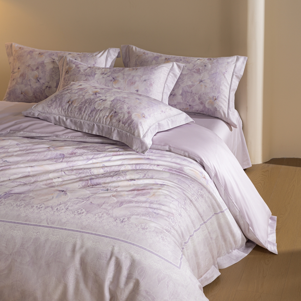 91家纺网 家纺一手货源 找家纺 禾时 2026新款全棉纯棉数码印花埋绳款四件套 绯花若梦（紫）