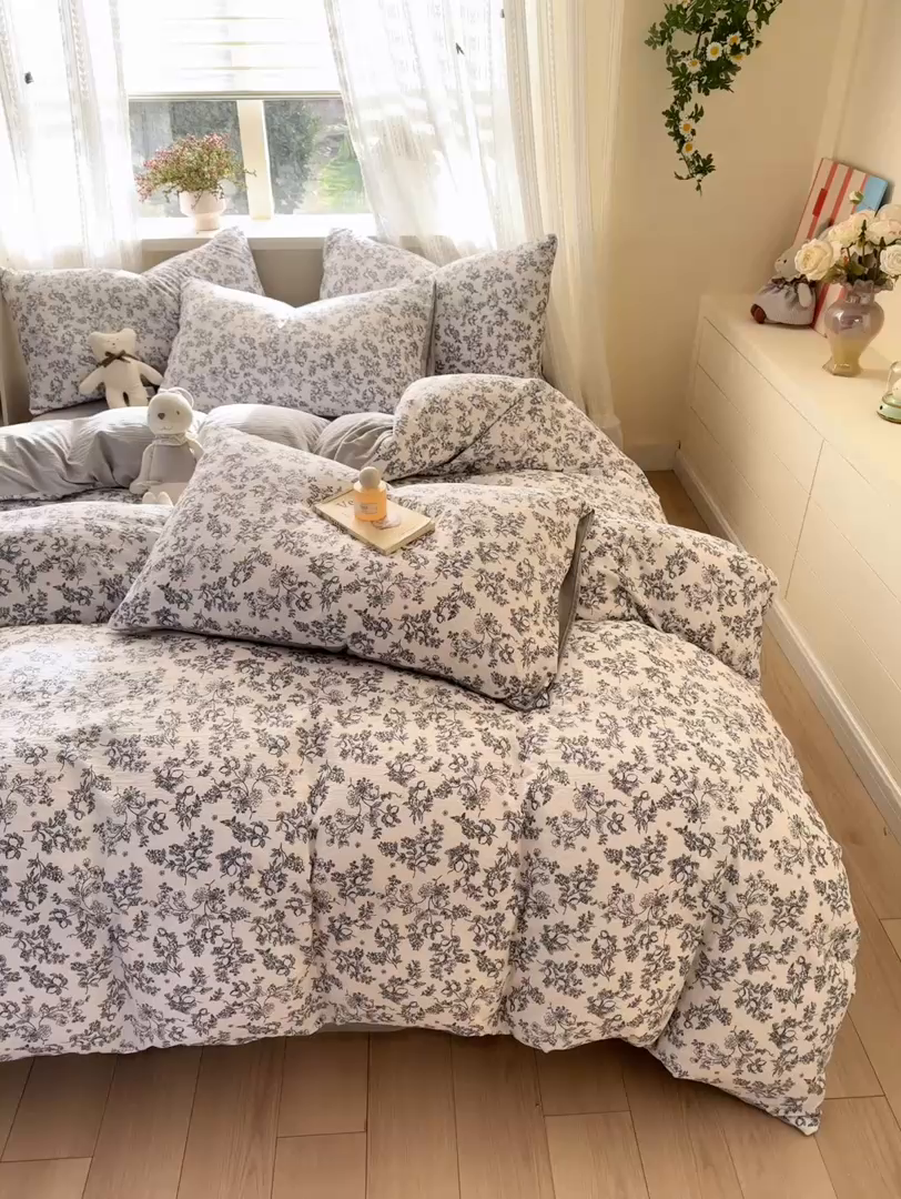 91家纺网 家纺一手货源 找家纺 丽美人家纺 2026新款A类皱皱纱双层印花单被套 BT花开漫漫
