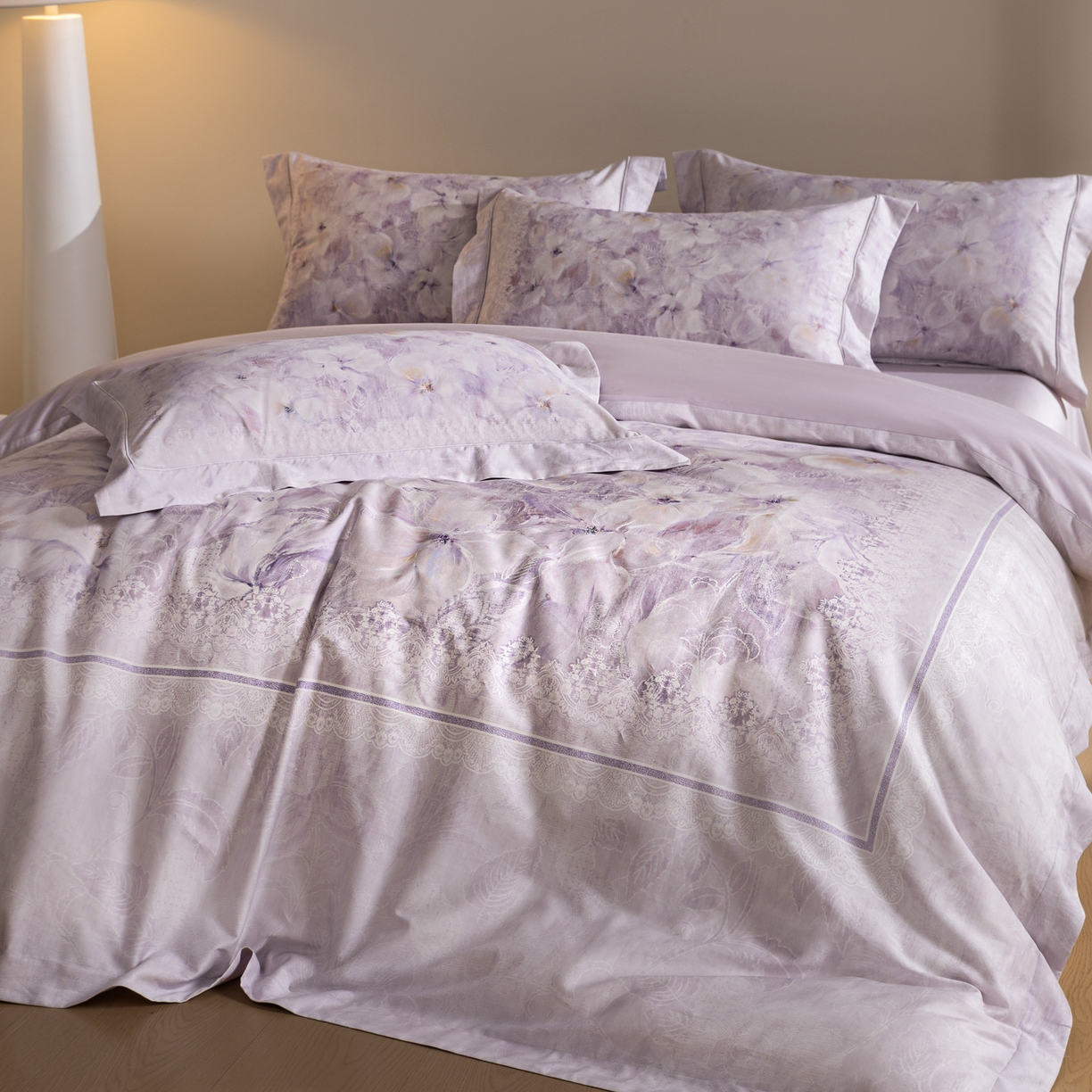 91家纺网 家纺一手货源 找家纺 禾时 2026新款全棉纯棉数码印花埋绳款四件套 绯花若梦（紫）