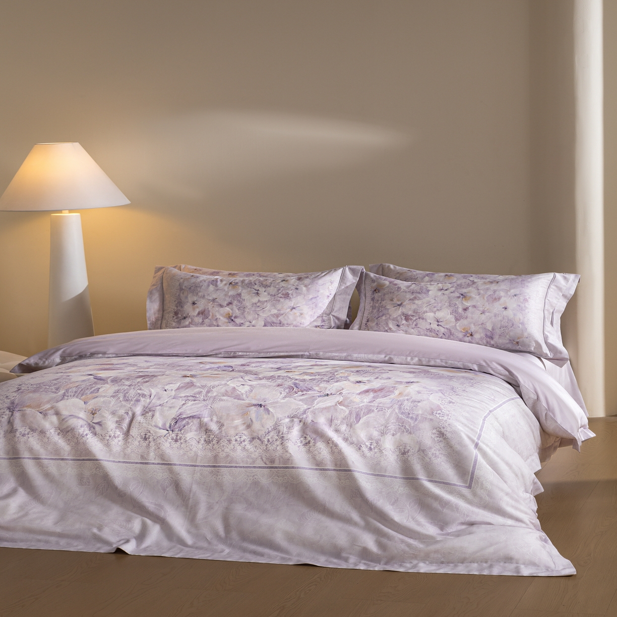 91家纺网 家纺一手货源 找家纺 禾时 2026新款全棉纯棉数码印花埋绳款四件套 绯花若梦（紫）