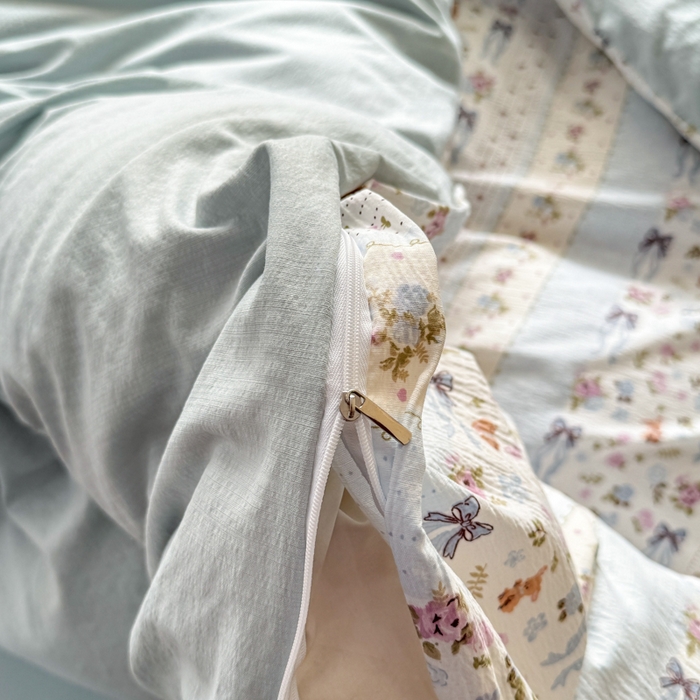 91家纺网 家纺一手货源 找家纺 丽美人家纺 2026新款A类皱皱纱双层印花单被套 BT花漫蝴蝶