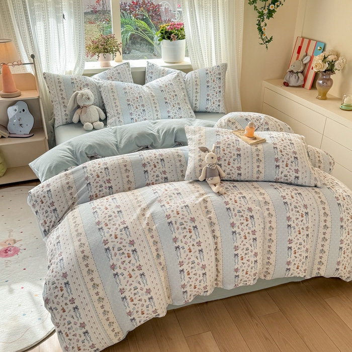 91家纺网 家纺一手货源 找家纺 丽美人家纺 2026新款A类皱皱纱双层印花单被套 BT花漫蝴蝶