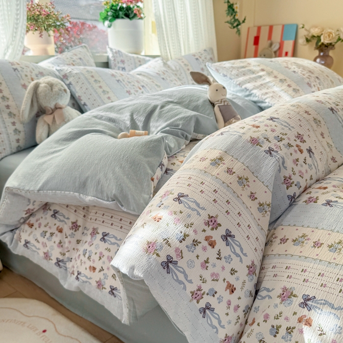 91家纺网 家纺一手货源 找家纺 丽美人家纺 2026新款A类皱皱纱双层印花单被套 BT花漫蝴蝶