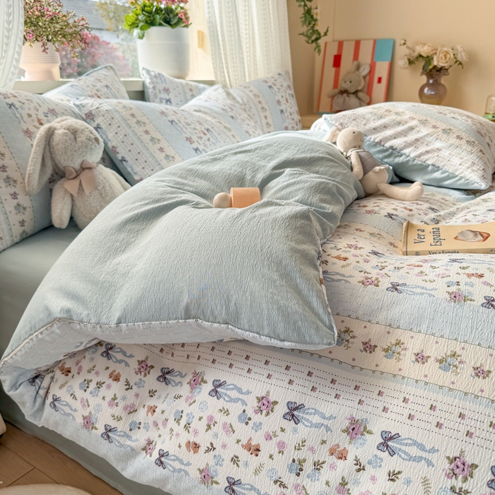 91家纺网 家纺一手货源 找家纺 丽美人家纺 2026新款A类皱皱纱双层印花单被套 BT花漫蝴蝶