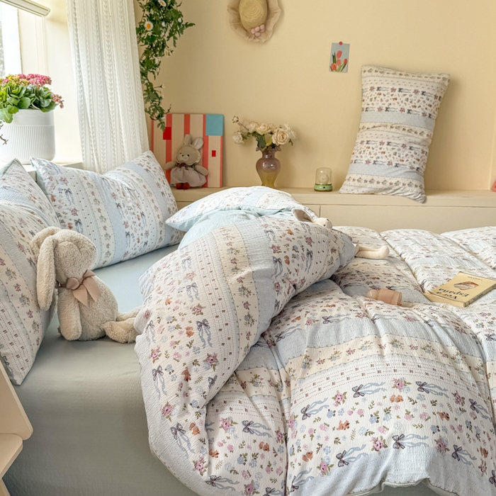 91家纺网 家纺一手货源 找家纺 丽美人家纺 2026新款A类皱皱纱双层印花单被套 BT花漫蝴蝶