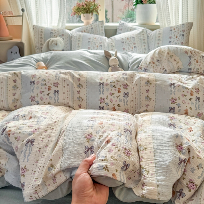 91家纺网 家纺一手货源 找家纺 丽美人家纺 2026新款A类皱皱纱双层印花单被套 BT花漫蝴蝶