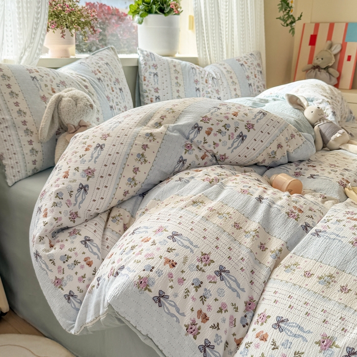 91家纺网 家纺一手货源 找家纺 丽美人家纺 2026新款A类皱皱纱双层印花单被套 BT花漫蝴蝶