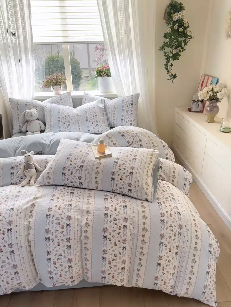 91家纺网 家纺一手货源 找家纺 丽美人家纺 2026新款A类皱皱纱双层印花单被套 BT花漫蝴蝶