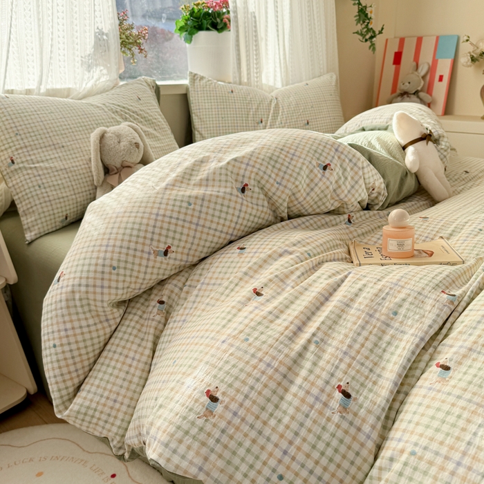 91家纺网 家纺一手货源 找家纺 丽美人家纺 2026新款A类皱皱纱双层印花单被套 BT腊肠狗