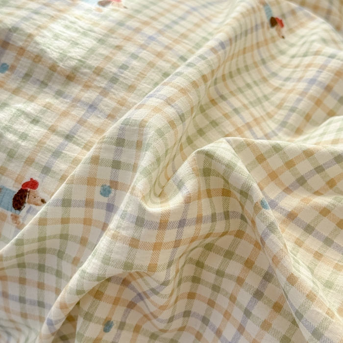 91家纺网 家纺一手货源 找家纺 丽美人家纺 2026新款A类皱皱纱双层印花单被套 BT腊肠狗