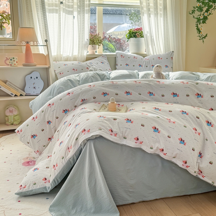 91家纺网 家纺一手货源 找家纺 丽美人家纺 2026新款A类皱皱纱双层印花单被套 BT洛洛小狗