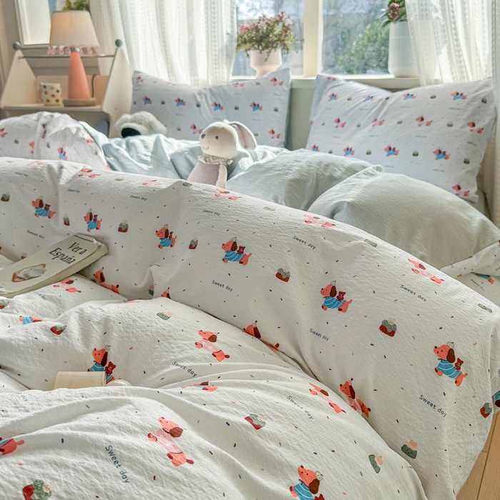 91家纺网 家纺一手货源 找家纺 丽美人家纺 2026新款A类皱皱纱双层印花单被套 BT洛洛小狗