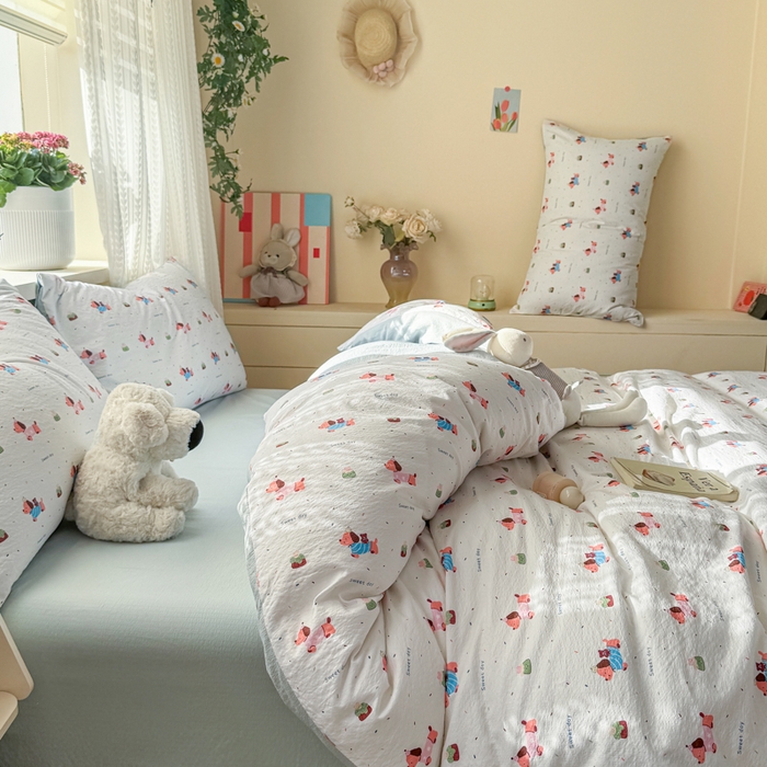 91家纺网 家纺一手货源 找家纺 丽美人家纺 2026新款A类皱皱纱双层印花单被套 BT洛洛小狗