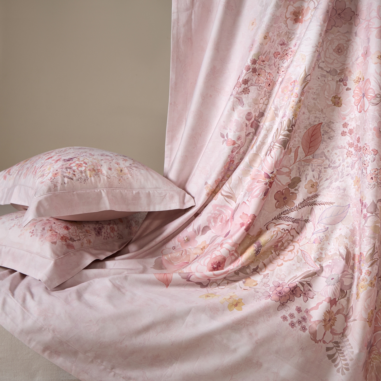 91家纺网 家纺一手货源 找家纺 禾时 2026新款全棉纯棉数码印花埋绳款四件套 花笺梦语（粉）