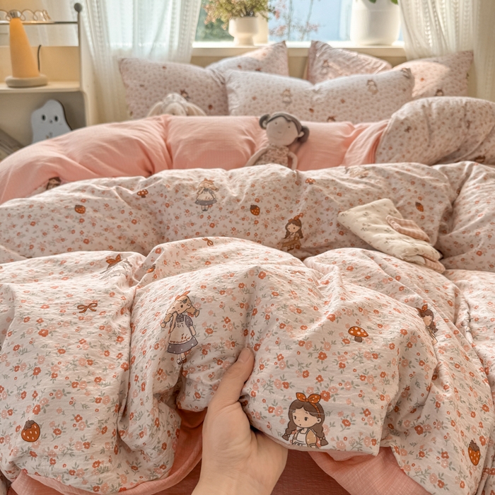 91家纺网 家纺一手货源 找家纺 丽美人家纺 2026新款A类皱皱纱双层印花单被套 BT玛丽