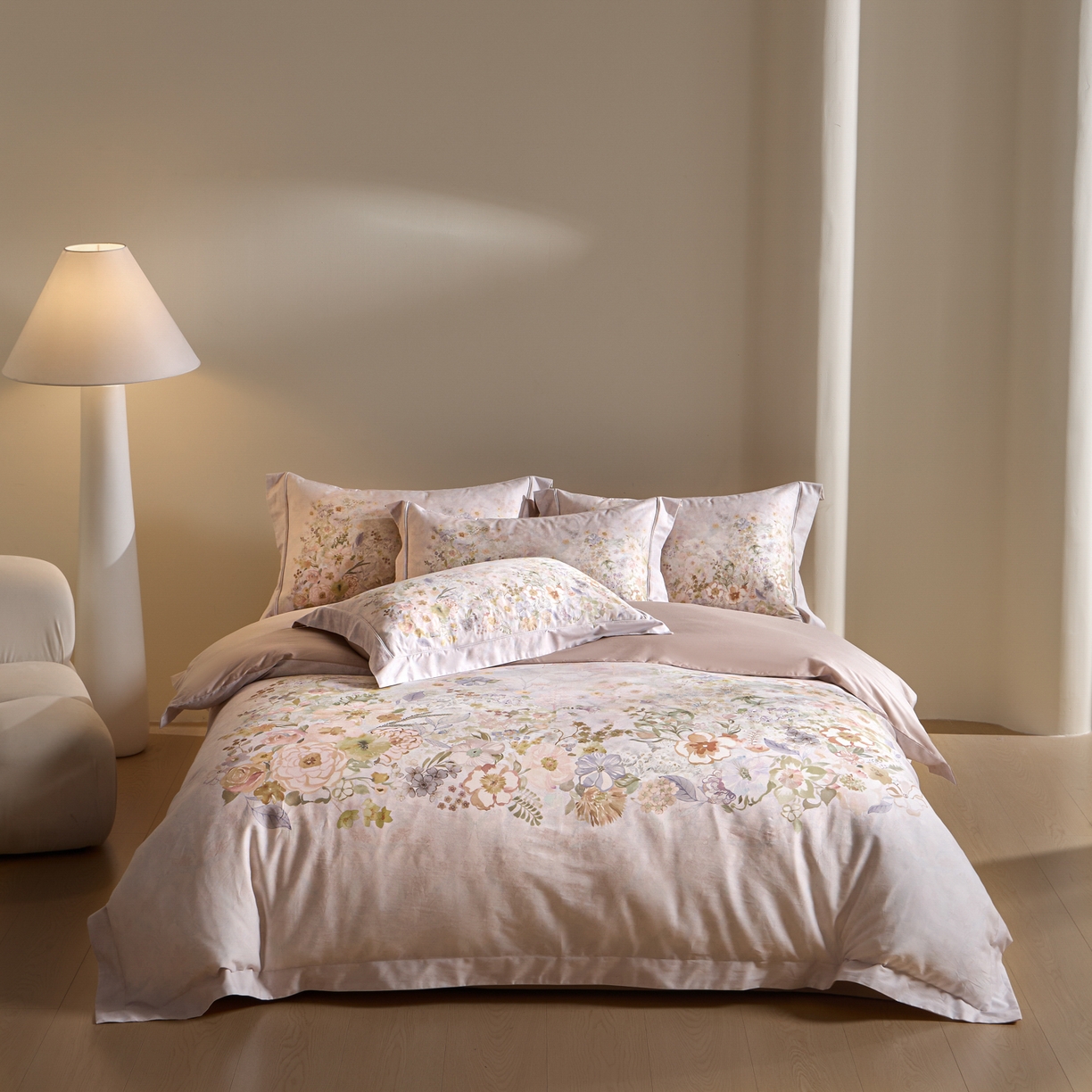 91家纺网 家纺一手货源 找家纺 禾时 2026新款全棉纯棉数码印花埋绳款四件套 花笺梦语（绿）