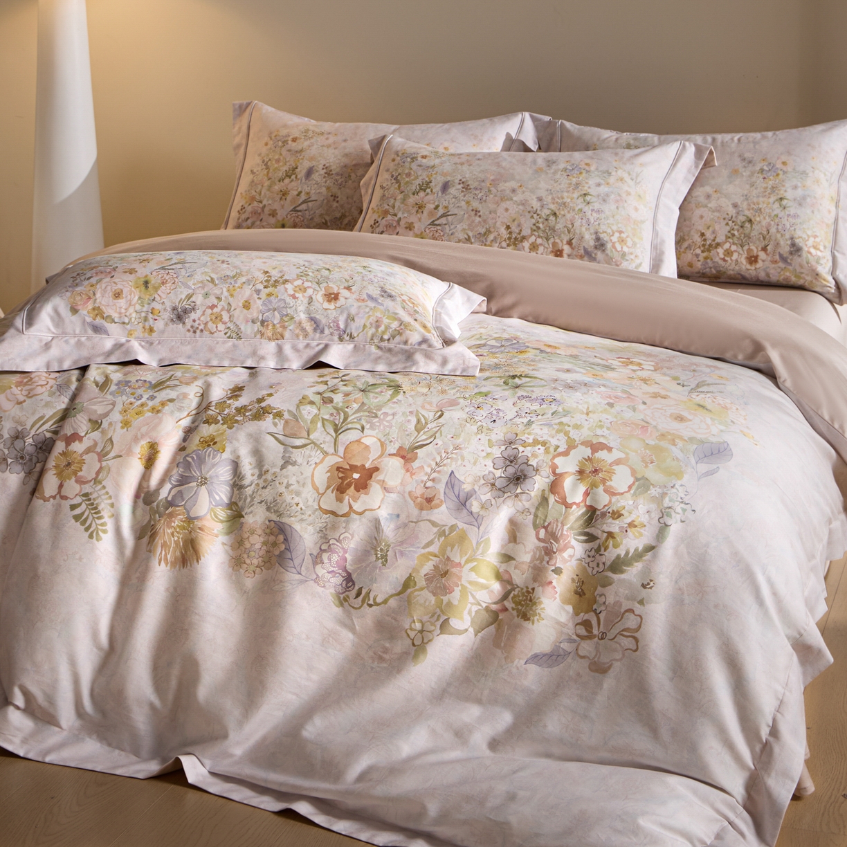 91家纺网 家纺一手货源 找家纺 禾时 2026新款全棉纯棉数码印花埋绳款四件套 花笺梦语（绿）