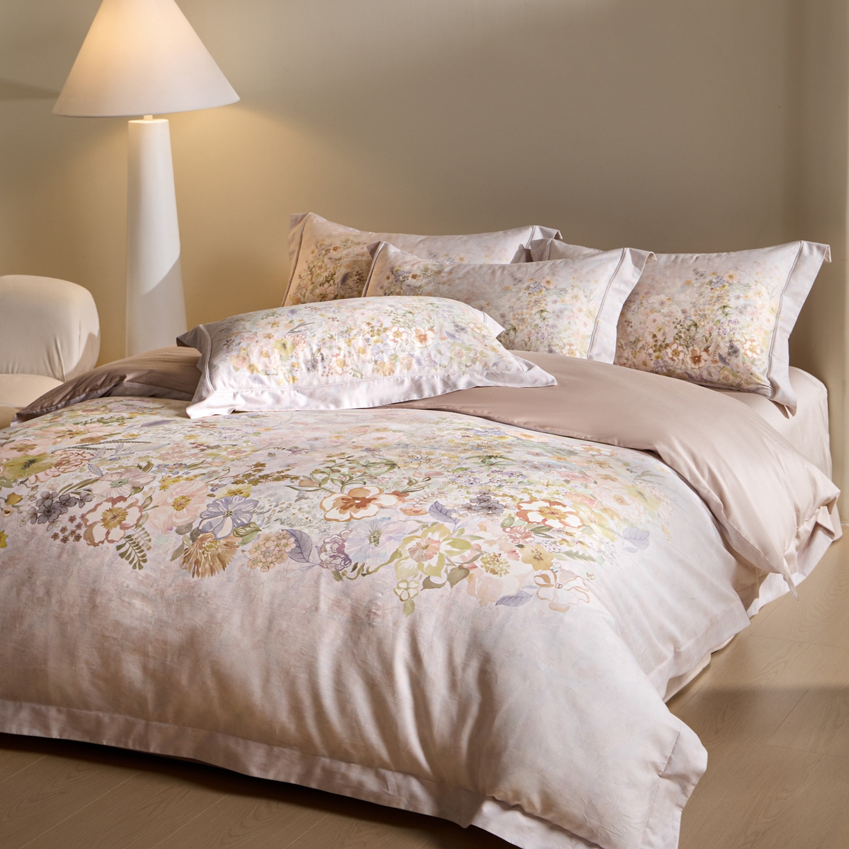 91家纺网 家纺一手货源 找家纺 禾时 2026新款全棉纯棉数码印花埋绳款四件套 花笺梦语（绿）