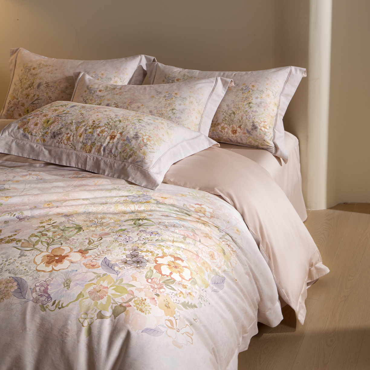 91家纺网 家纺一手货源 找家纺 禾时 2026新款全棉纯棉数码印花埋绳款四件套 花笺梦语（绿）