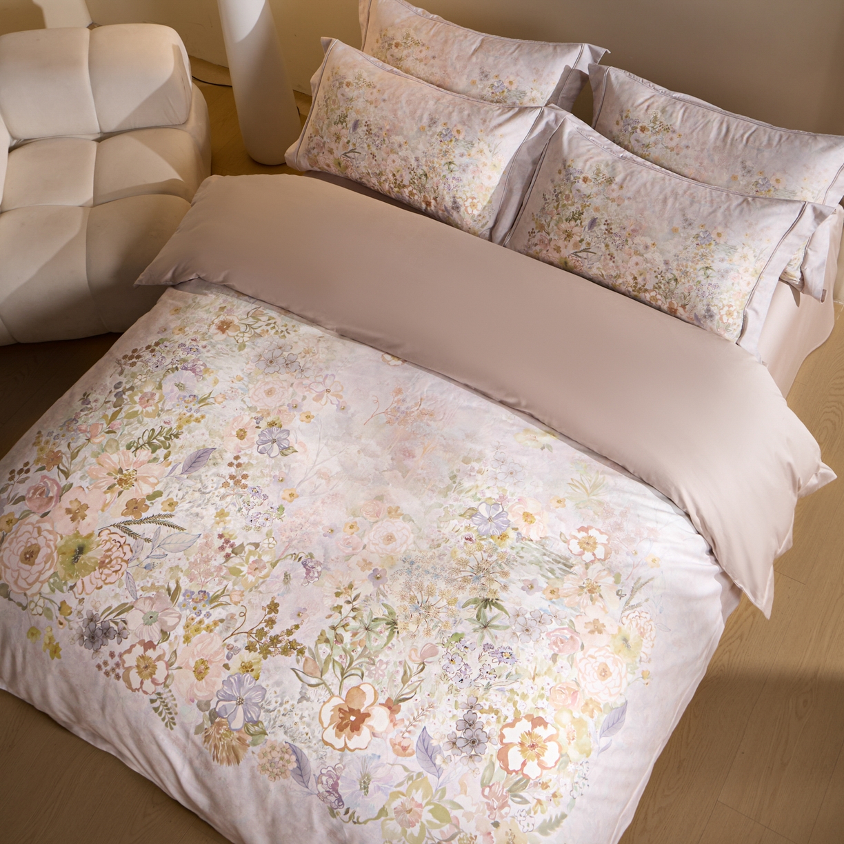 91家纺网 家纺一手货源 找家纺 禾时 2026新款全棉纯棉数码印花埋绳款四件套 花笺梦语（绿）