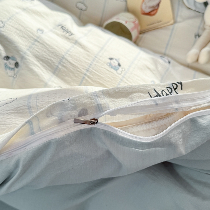 91家纺网 家纺一手货源 找家纺 丽美人家纺 2026新款A类皱皱纱双层印花单被套 BT萌犬乐园