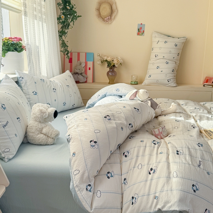 91家纺网 家纺一手货源 找家纺 丽美人家纺 2026新款A类皱皱纱双层印花单被套 BT萌犬乐园
