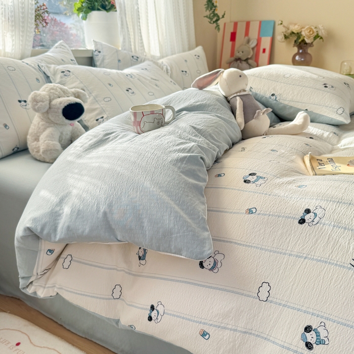 91家纺网 家纺一手货源 找家纺 丽美人家纺 2026新款A类皱皱纱双层印花单被套 BT萌犬乐园