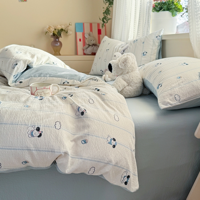 91家纺网 家纺一手货源 找家纺 丽美人家纺 2026新款A类皱皱纱双层印花单被套 BT萌犬乐园