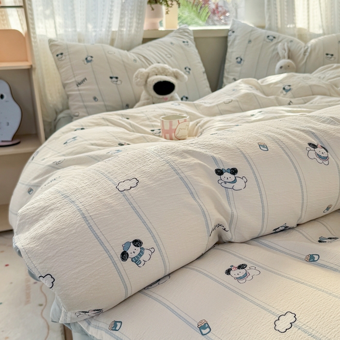 91家纺网 家纺一手货源 找家纺 丽美人家纺 2026新款A类皱皱纱双层印花单被套 BT萌犬乐园