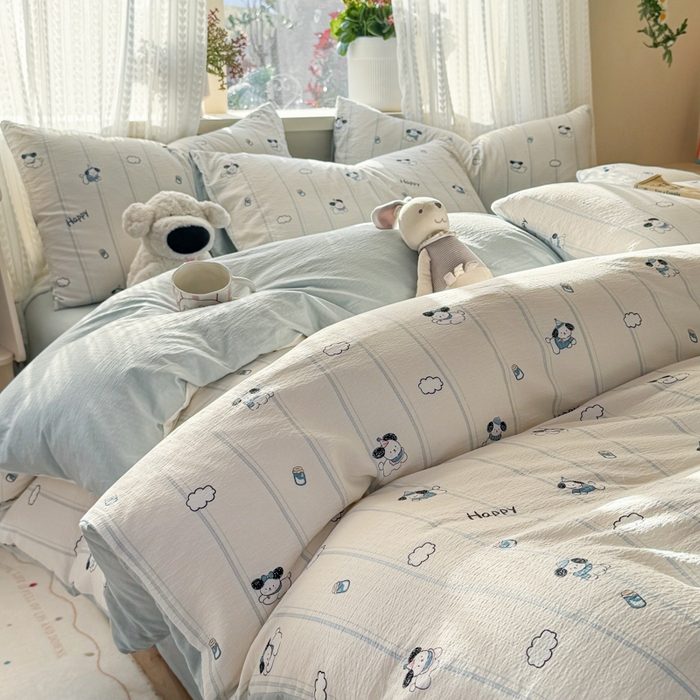 91家纺网 家纺一手货源 找家纺 丽美人家纺 2026新款A类皱皱纱双层印花单被套 BT萌犬乐园