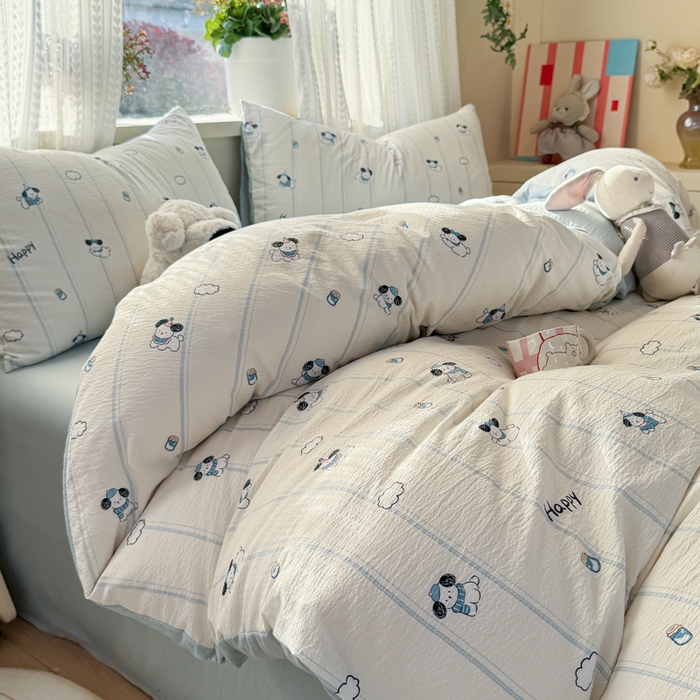 91家纺网 家纺一手货源 找家纺 丽美人家纺 2026新款A类皱皱纱双层印花单被套 BT萌犬乐园