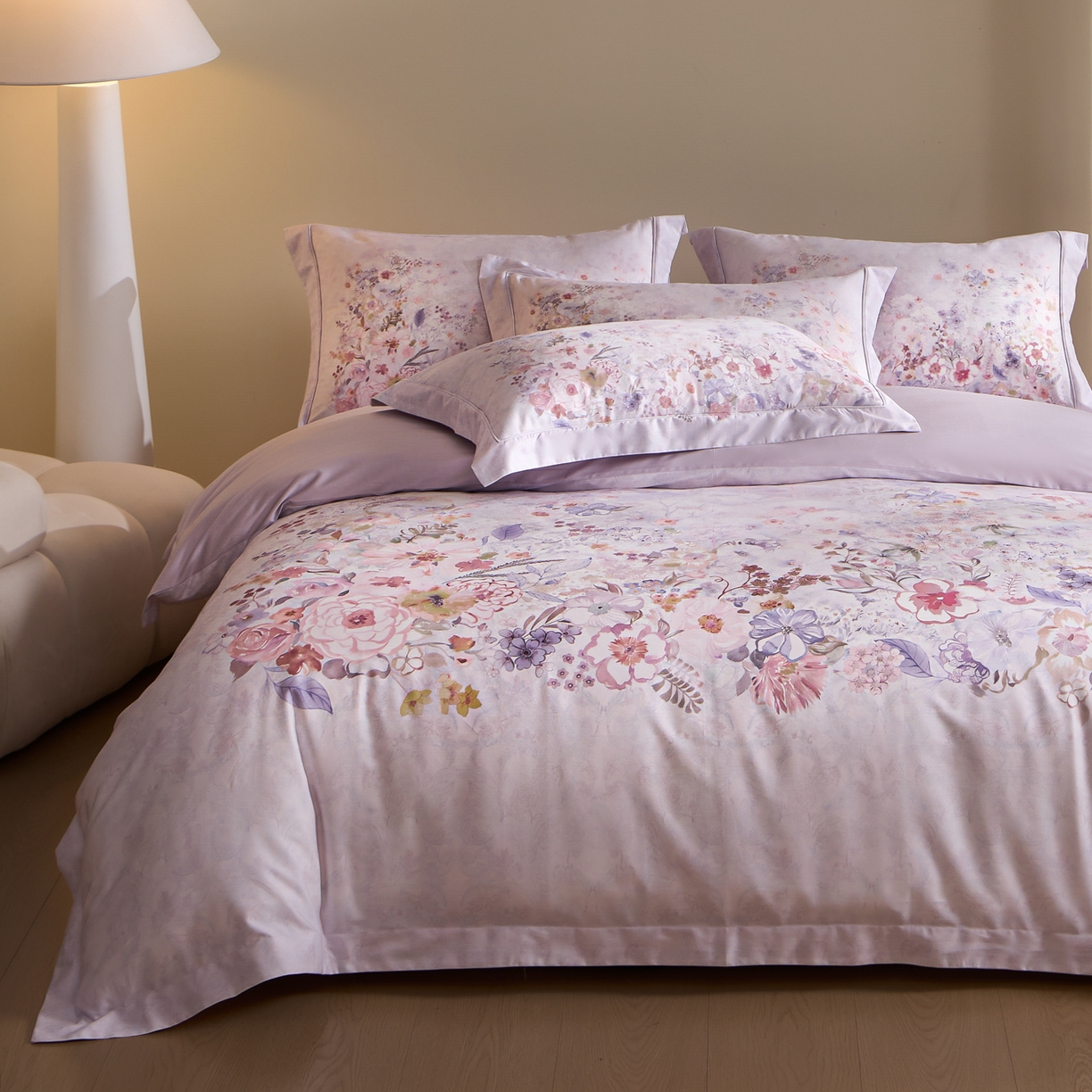 91家纺网 家纺一手货源 找家纺 禾时 2026新款全棉纯棉数码印花埋绳款四件套 花笺梦语（紫）