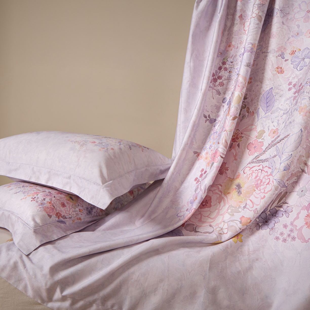 91家纺网 家纺一手货源 找家纺 禾时 2026新款全棉纯棉数码印花埋绳款四件套 花笺梦语（紫）