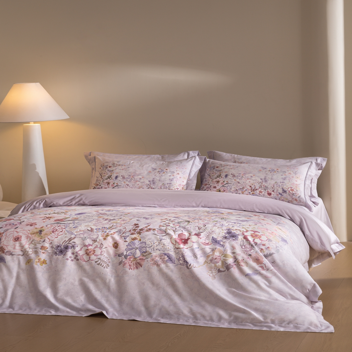 91家纺网 家纺一手货源 找家纺 禾时 2026新款全棉纯棉数码印花埋绳款四件套 花笺梦语（紫）