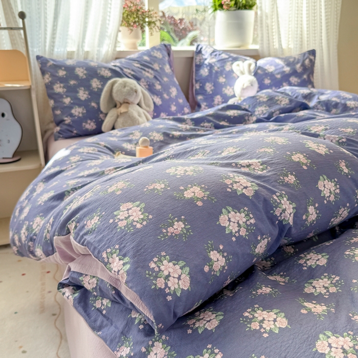 91家纺网 家纺一手货源 找家纺 丽美人家纺 2026新款A类皱皱纱双层印花单被套 BT浅紫花绒