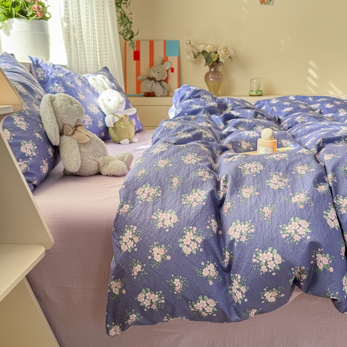 91家纺网 家纺一手货源 找家纺 丽美人家纺 2026新款A类皱皱纱双层印花单被套 BT浅紫花绒