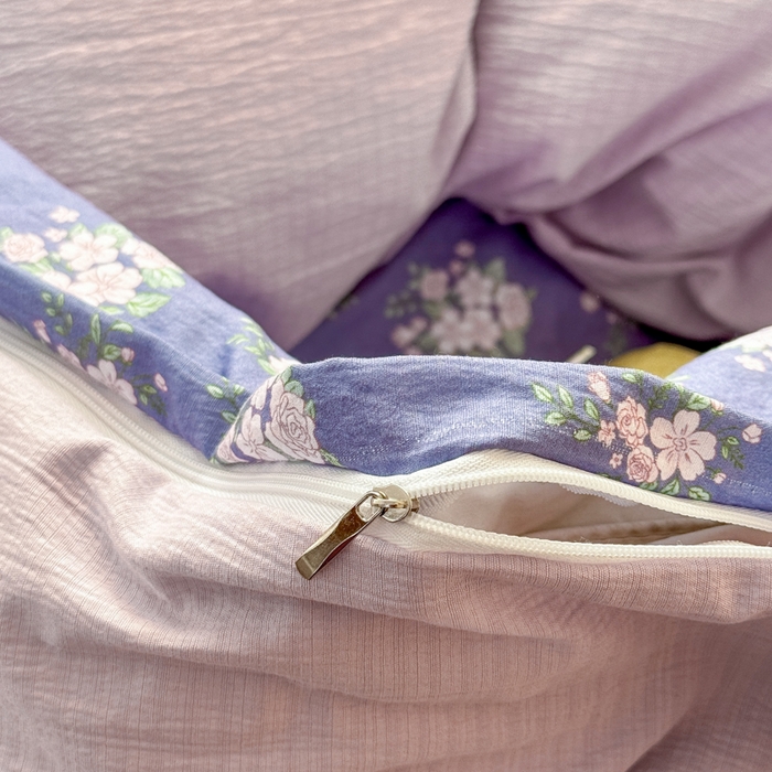 91家纺网 家纺一手货源 找家纺 丽美人家纺 2026新款A类皱皱纱双层印花单被套 BT浅紫花绒