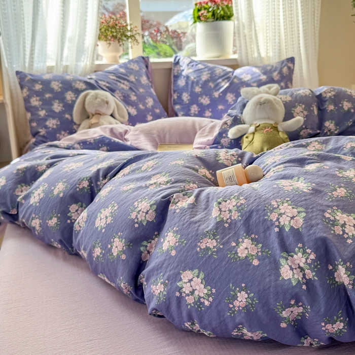 91家纺网 家纺一手货源 找家纺 丽美人家纺 2026新款A类皱皱纱双层印花单被套 BT浅紫花绒