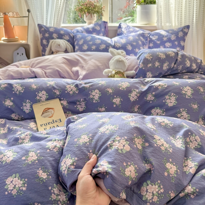 91家纺网 家纺一手货源 找家纺 丽美人家纺 2026新款A类皱皱纱双层印花单被套 BT浅紫花绒