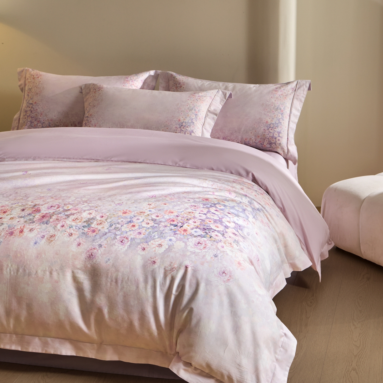 禾时 2026新款全棉纯棉数码印花埋绳款四件套 浅春织梦（紫）