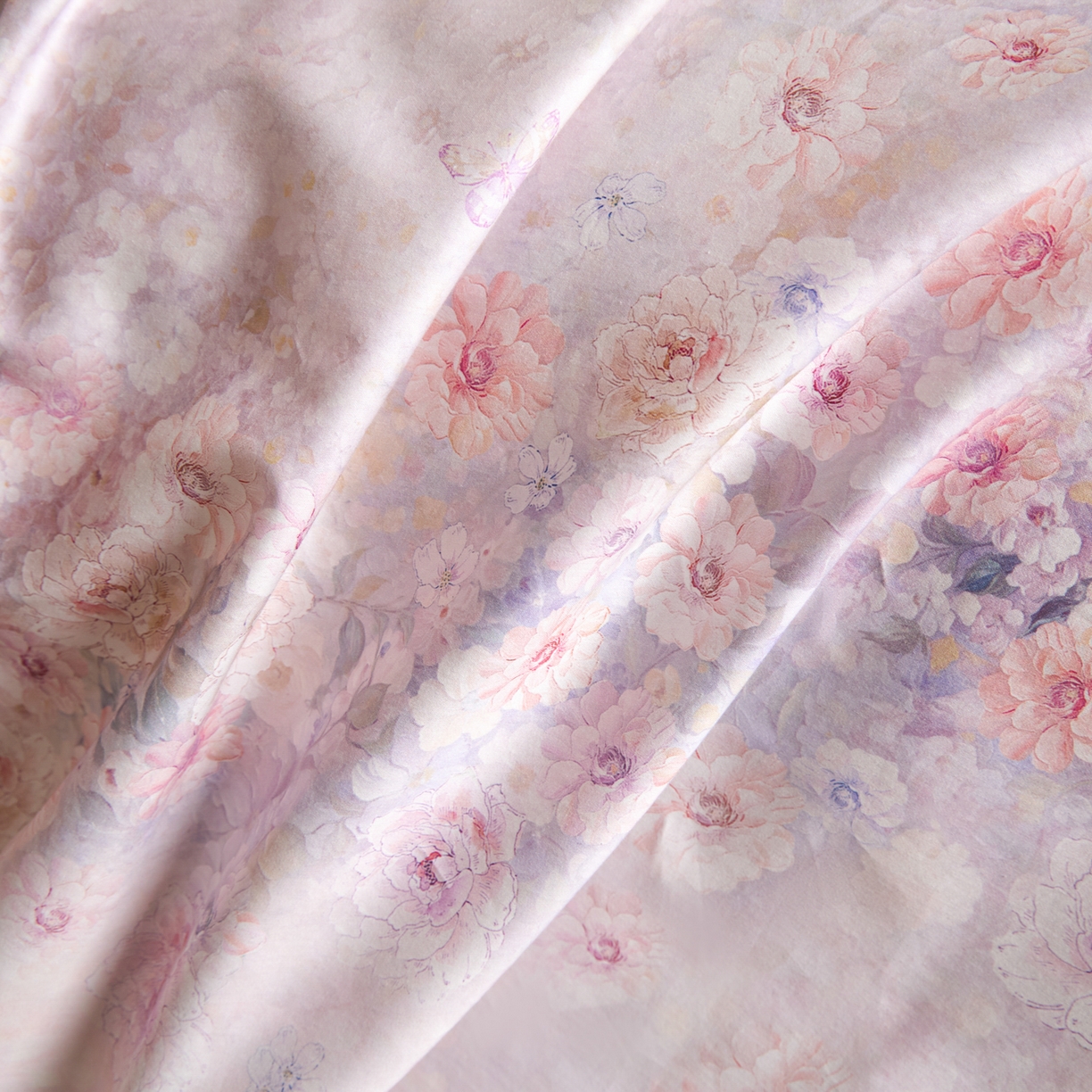 91家纺网 家纺一手货源 找家纺 禾时 2026新款全棉纯棉数码印花埋绳款四件套 浅春织梦（紫）