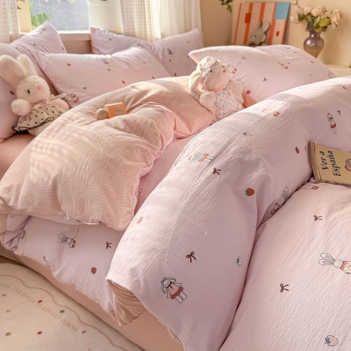 91家纺网 家纺一手货源 找家纺 丽美人家纺 2026新款A类皱皱纱双层印花单被套 BT兔小姐