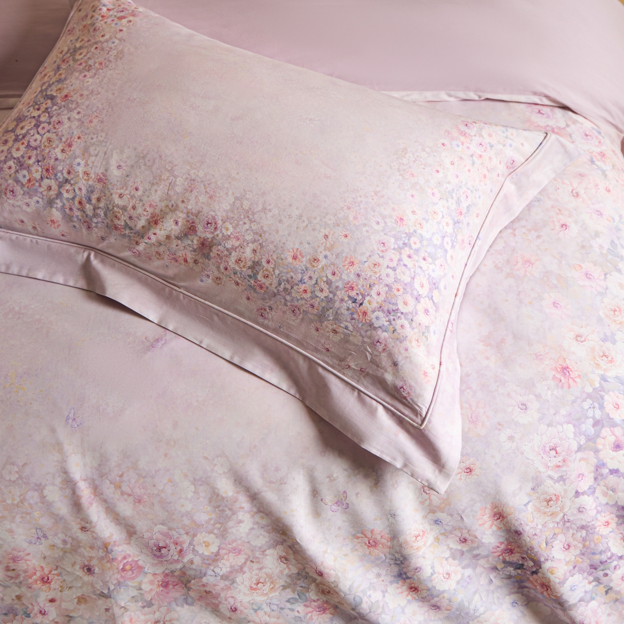 91家纺网 家纺一手货源 找家纺 禾时 2026新款全棉纯棉数码印花埋绳款四件套 浅春织梦（紫）