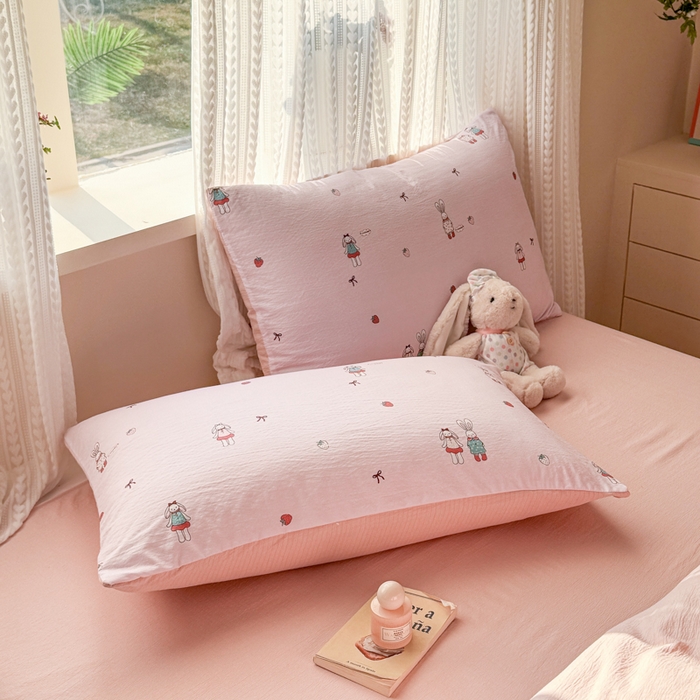 91家纺网 家纺一手货源 找家纺 丽美人家纺 2026新款A类皱皱纱双层印花单被套 BT兔小姐