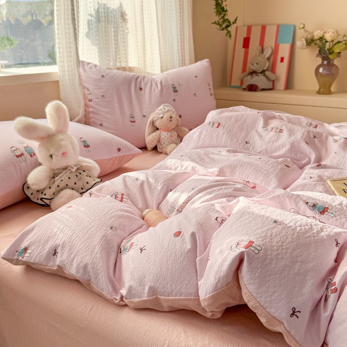 91家纺网 家纺一手货源 找家纺 丽美人家纺 2026新款A类皱皱纱双层印花单被套 BT兔小姐