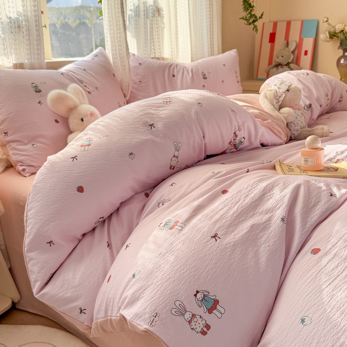 91家纺网 家纺一手货源 找家纺 丽美人家纺 2026新款A类皱皱纱双层印花单被套 BT兔小姐