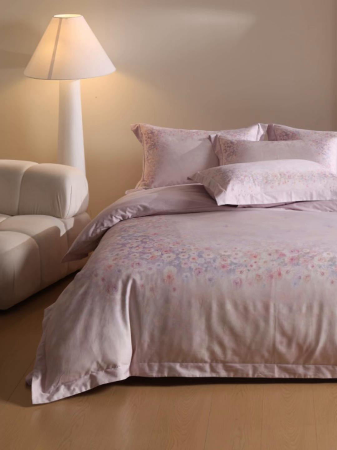 91家纺网 家纺一手货源 找家纺 禾时 2026新款全棉纯棉数码印花埋绳款四件套 浅春织梦（紫）